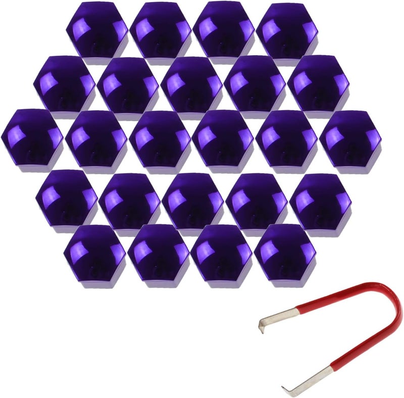 Nihfien 24pcs Wheel Nut Cap 17mm Wheel Bolt Nut Caps Covers,Universal Anti-Rust Car Tire Nut Caps Bolt Cover,Hexagonal Plastic Tire Bolt with Removal Tool(Purple) - Image 1